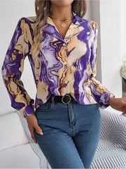 Printed Button Up Long Sleeve Shirt - Trendsi