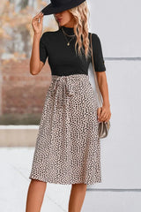 Printed Short Sleeve Belted Dress - Trendsi - Flyclothing LLC