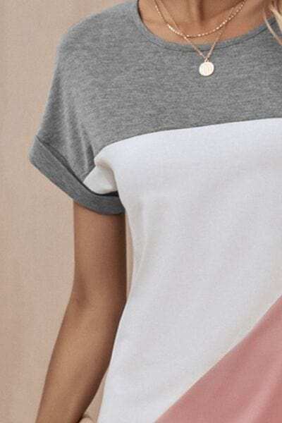 Color Block Round Neck Short Sleeve Dress - Trendsi - Flyclothing LLC