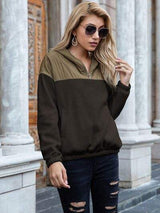 Pocketed Color Block Quarter Zip Hoodie - Trendsi - Flyclothing LLC
