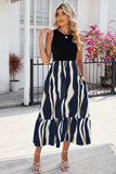 Striped Round Neck Sleeveless Midi Dress - Trendsi - Flyclothing LLC