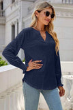 Eyelet Notched Lantern Sleeve T-Shirt - Trendsi - Flyclothing LLC