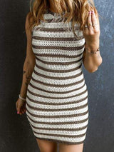 Striped Round Neck Sleeveless Mini Dress - Trendsi - Flyclothing LLC
