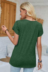 V-Neck Petal Sleeve T-Shirt - Trendsi - Flyclothing LLC