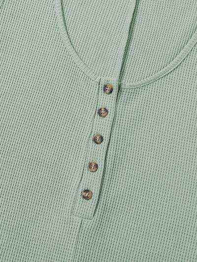 Waffle-Knit Half Button Sleeveless Romper with Pockets - Trendsi - Flyclothing LLC