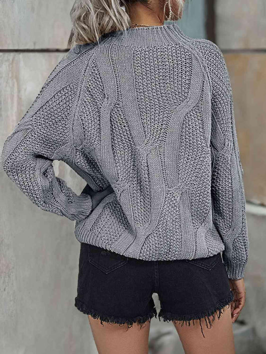 Rib-Knit Mock Neck Sweater - Trendsi