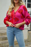 Printed V-Neck Button-Down Long Sleeve Cardigan - Trendsi - Flyclothing LLC