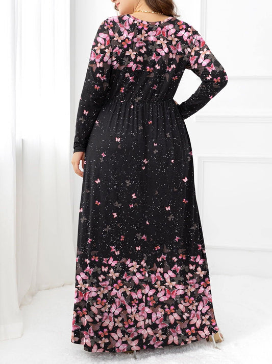 Plus Size Round Neck Maxi Dress with Pockets - Trendsi