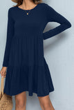 Round Neck Long Sleeved Tiered Dress - Trendsi