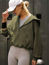 Half Zip Pocketed Dropped Shoulder Hoodie - Trendsi - Flyclothing LLC