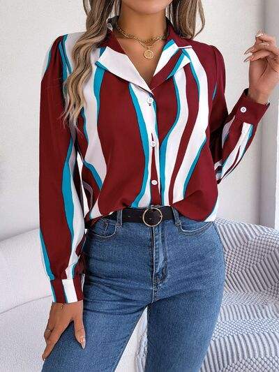 Printed Button Up Long Sleeve Shirt - Trendsi - Flyclothing LLC