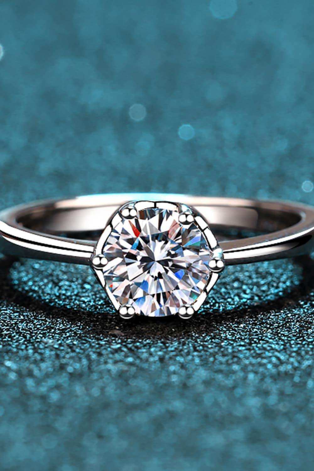 1 Carat Moissanite Rhodium-Plated Solitaire Ring - Trendsi - Flyclothing LLC