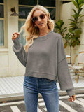 Round Neck Lantern Sleeve Sweater - Trendsi - Flyclothing LLC