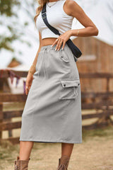 Drawstring Waist Slit Denim Skirt - Trendsi - Flyclothing LLC