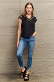 Lace Trim Cap Sleeve Blouse - Trendsi