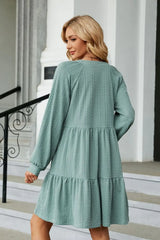 Notched Neck Long Sleeve Mini Dress - Trendsi - Flyclothing LLC