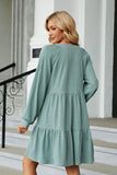 Notched Neck Long Sleeve Mini Dress - Trendsi