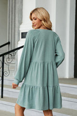 Notched Neck Long Sleeve Mini Dress - Trendsi