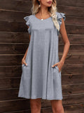 Round Neck Flutter Sleeve Dress with Pockets - Trendsi - Flyclothing LLC