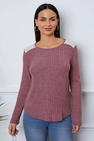 Lace Detail Long Sleeve T-Shirt - Trendsi - Flyclothing LLC