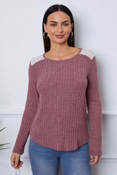 Lace Detail Long Sleeve T-Shirt - Trendsi