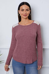 Lace Detail Long Sleeve T-Shirt - Trendsi
