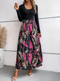 Floral Round Neck Long Sleeve Maxi Dress - Trendsi