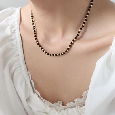 Agate Beaded Titanium Steel Necklace - Trendsi