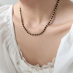 Agate Beaded Titanium Steel Necklace - Trendsi
