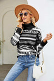 Geometric Turtleneck Long Sleeve Sweater - Trendsi - Flyclothing LLC