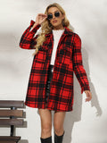 Plaid Collared Longline Coat - Trendsi