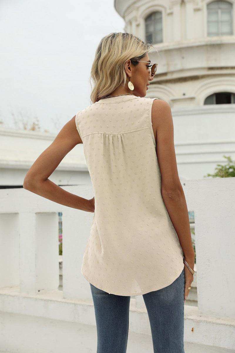 Swiss Dot Notched Neck Tank - Trendsi - Flyclothing LLC