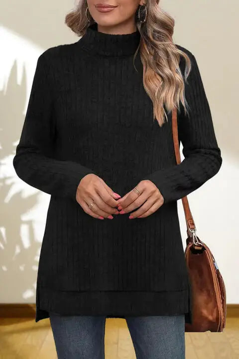 Turtleneck High Low Top - Trendsi - Flyclothing LLC