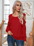 Decorative Button Cold-Shoulder Sweater - Trendsi - Flyclothing LLC