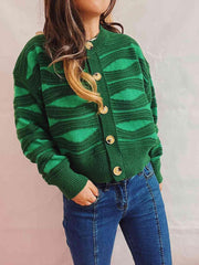 Color Block Button Front Cardigan - Trendsi