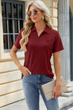 Pocketed Johnny Collar Short Sleeve Blouse - Trendsi