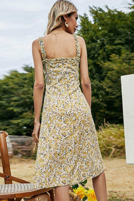 Floral Frill Trim Sleeveless Dress - Trendsi - Flyclothing LLC