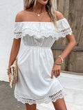 Ruched Lace Detail Off-Shoulder Dress - Trendsi