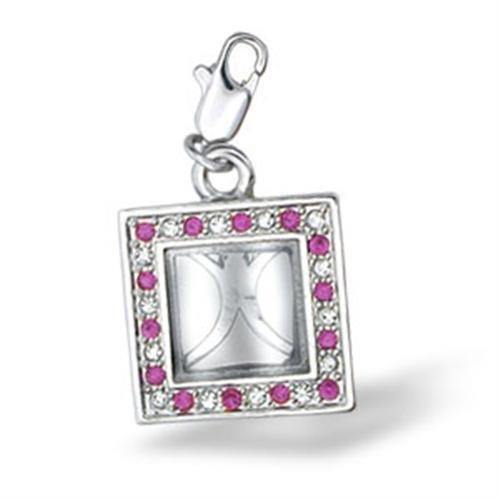 Alamode Rhodium Brass Pendant with Top Grade Crystal in Rose - Alamode