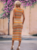 Striped Round Neck Sleeveless Midi Cover Up Dress - Trendsi - Flyclothing LLC