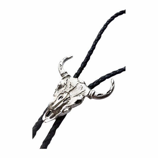 Silver Bison Skull Western Bolo Tie - Rockmount Clothing - Flyclothing LLC
