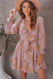 Floral Deep V Flounce Sleeve Mini Dress - Trendsi
