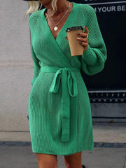 Open Front Lantern Sleeve Tied Cardigan - Trendsi
