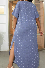 Plus Size Short Sleeve Split Curved Hem Dress - Flyclothing LLC