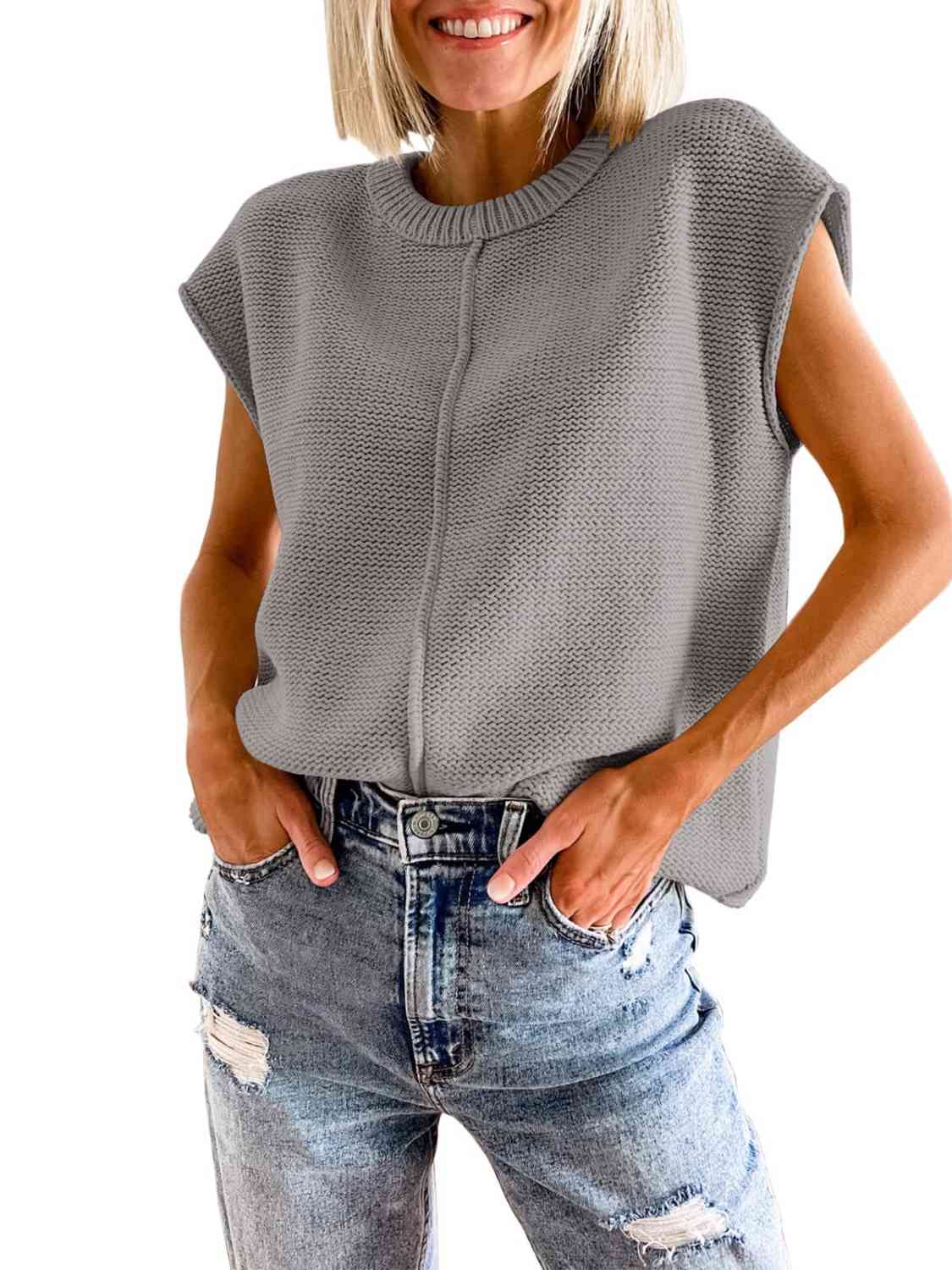 Cap Sleeve Sweater Vest - Trendsi - Flyclothing LLC