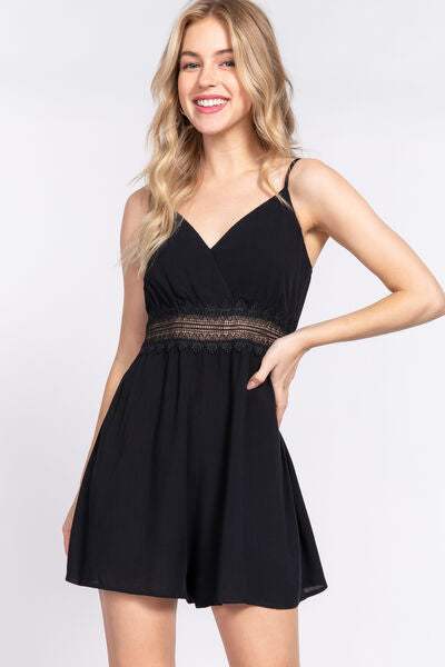 ACTIVE BASIC Waist Lace Trim Cami Romper - Trendsi - Flyclothing LLC