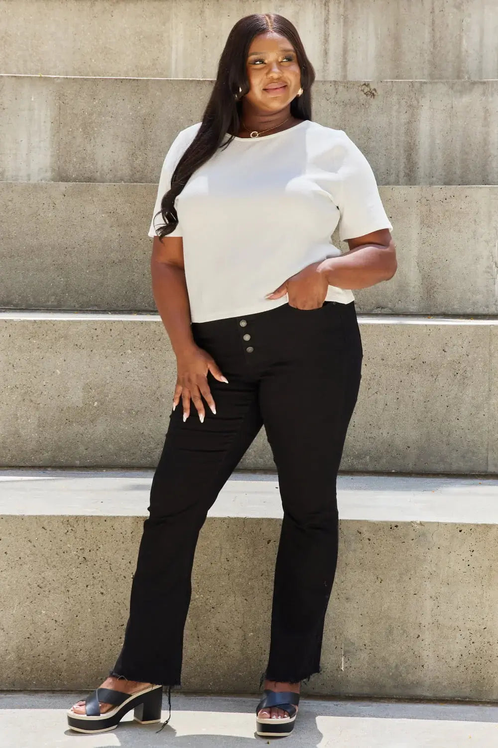 And The Why Pearly White Full Size Criss Cross Pearl Detail Open Back T-Shirt - Trendsi - Flyclothing LLC