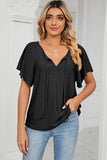 Eyelet Tie Neck Flutter Sleeve Blouse - Trendsi - Flyclothing LLC