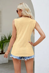Contrast V-Neck Eyelet Tank - Trendsi - Flyclothing LLC