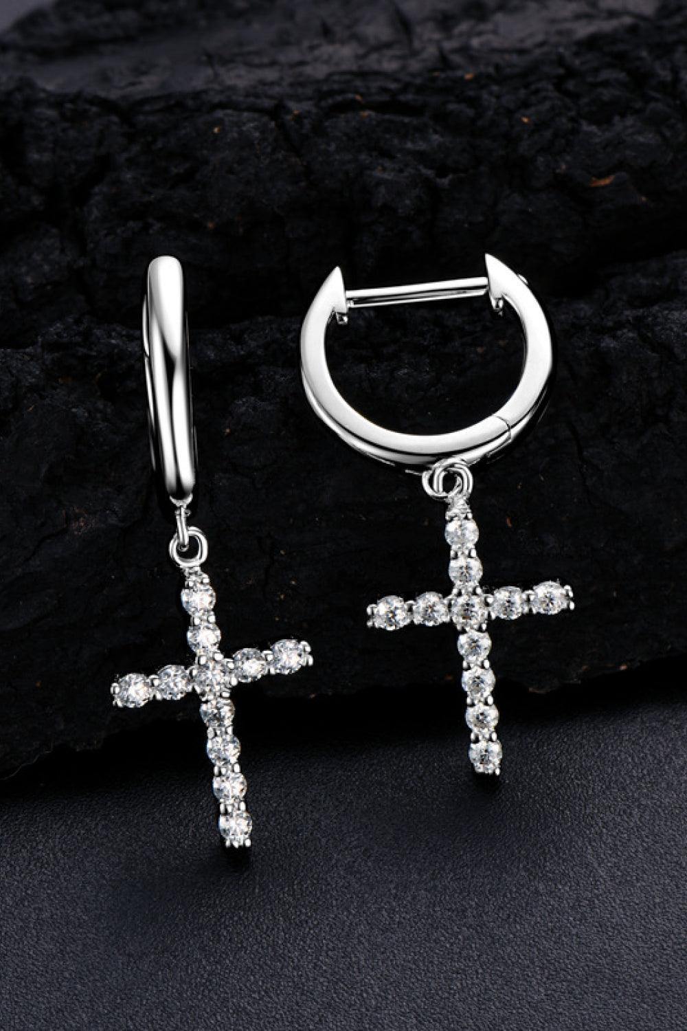 925 Sterling Silver Moissanite Cross Earrings - Trendsi